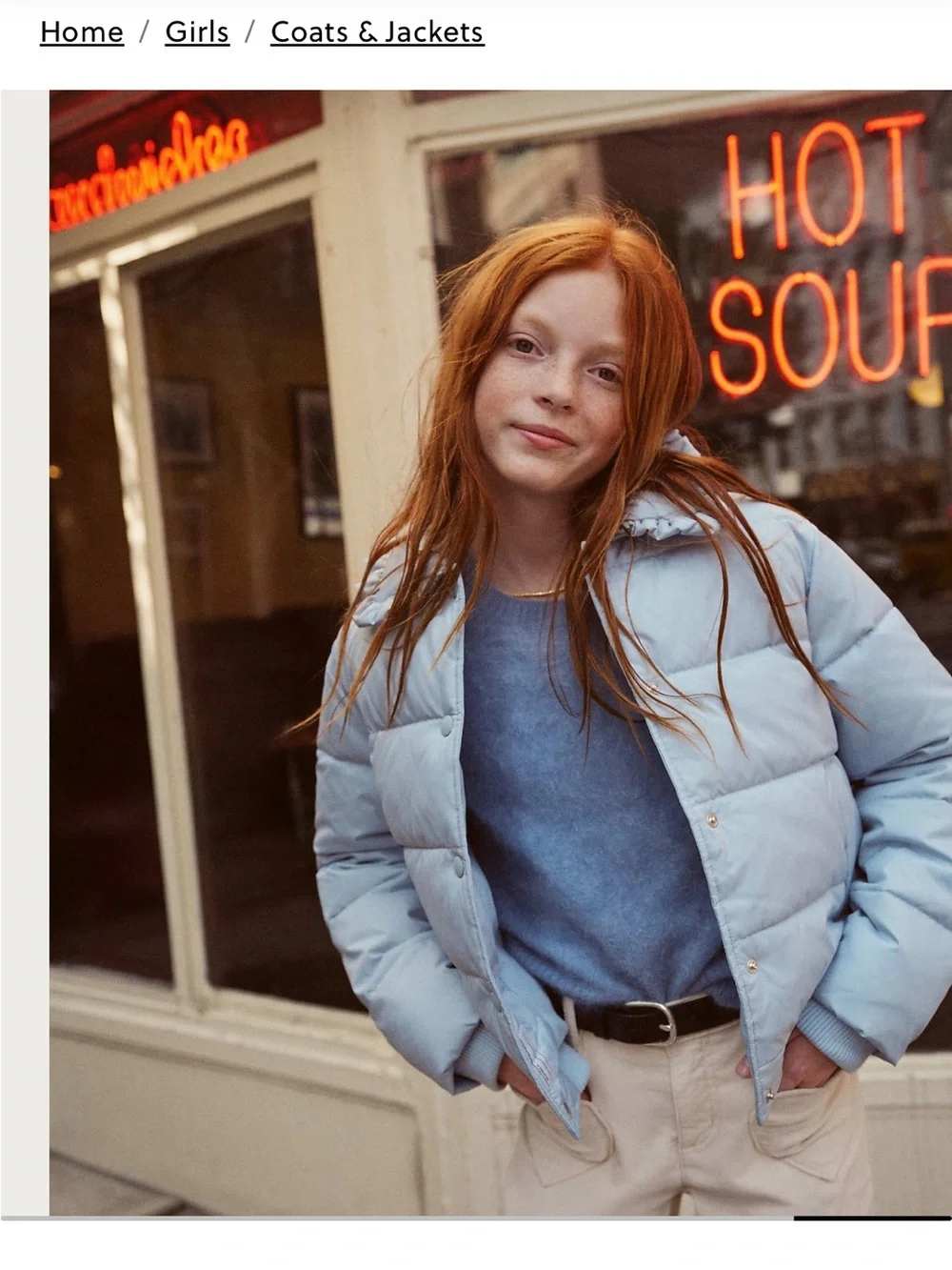 Crewcuts Girls' ruffle-collar puffer jacket with PrimaLoft Light Blue XL $168